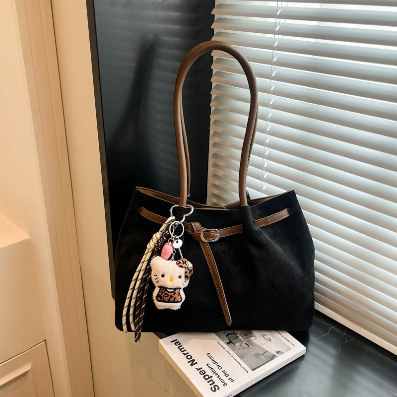 Suede tote shoulder messenger bag