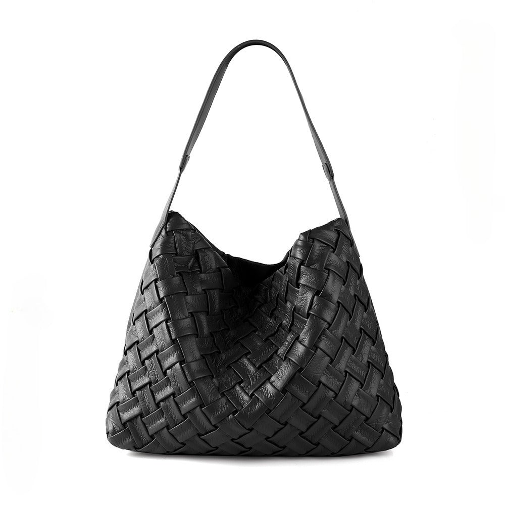 Portable soft leather shoulder tote bag