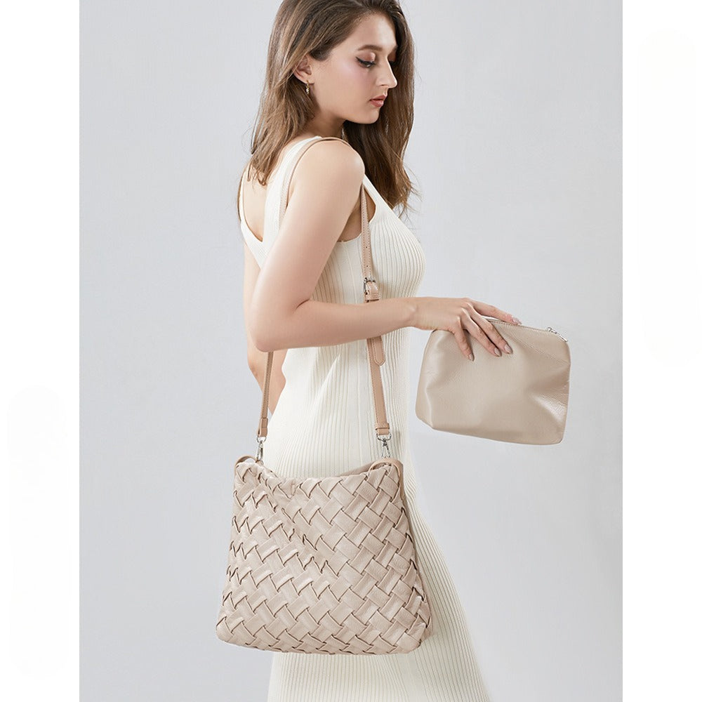 Portable soft leather shoulder tote bag