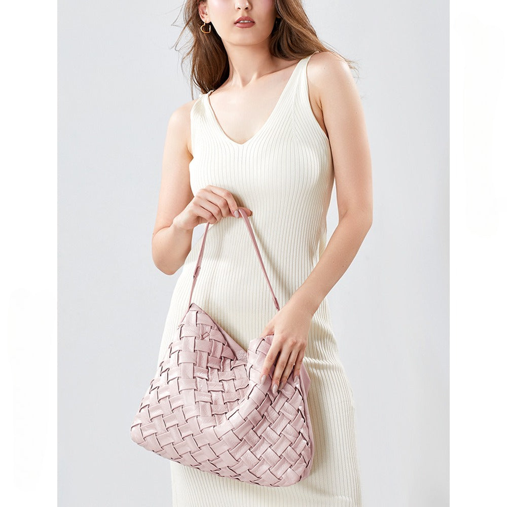 Portable soft leather shoulder tote bag