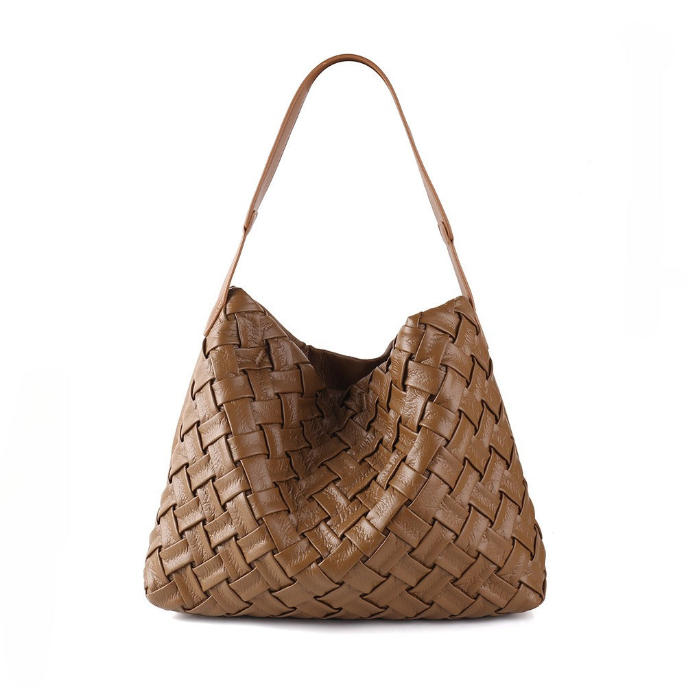 Portable soft leather shoulder tote bag