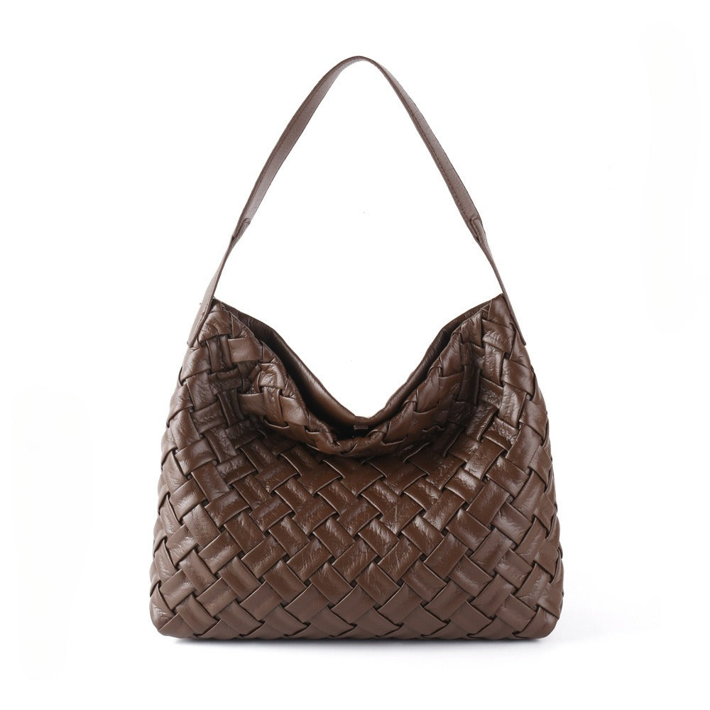 Portable soft leather shoulder tote bag