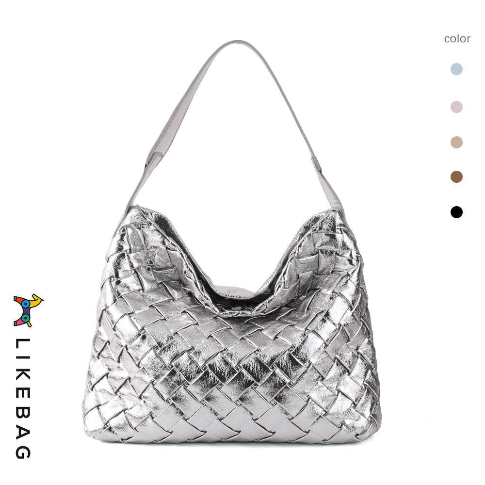 Portable soft leather shoulder tote bag
