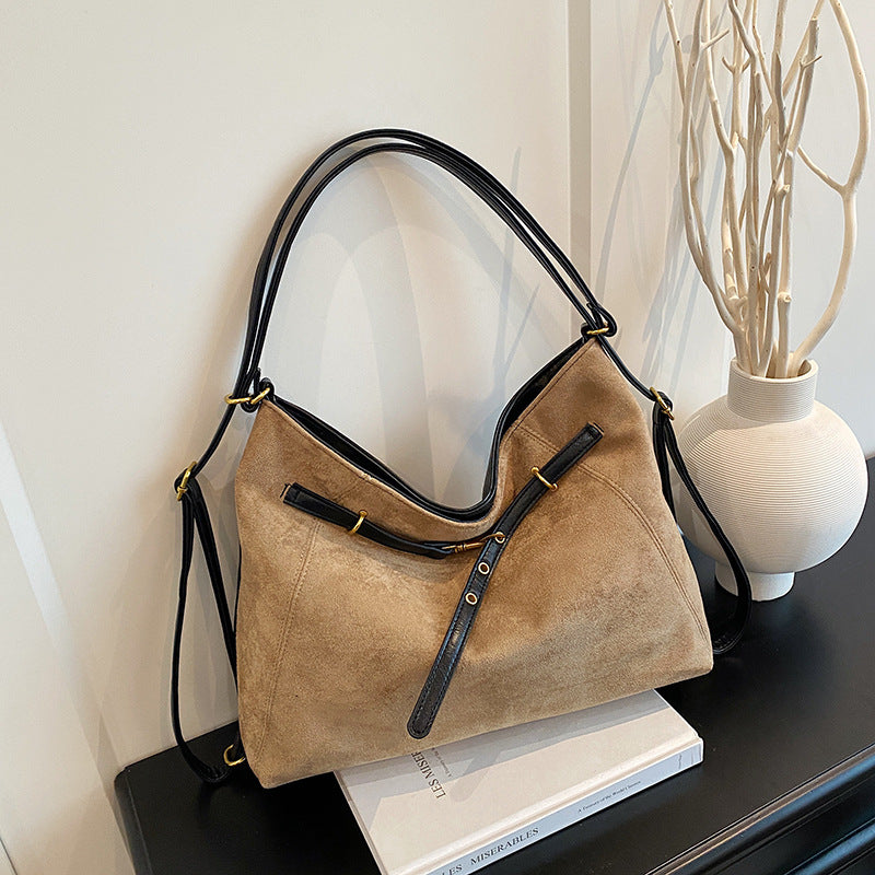 Suede tote shoulder messenger bag