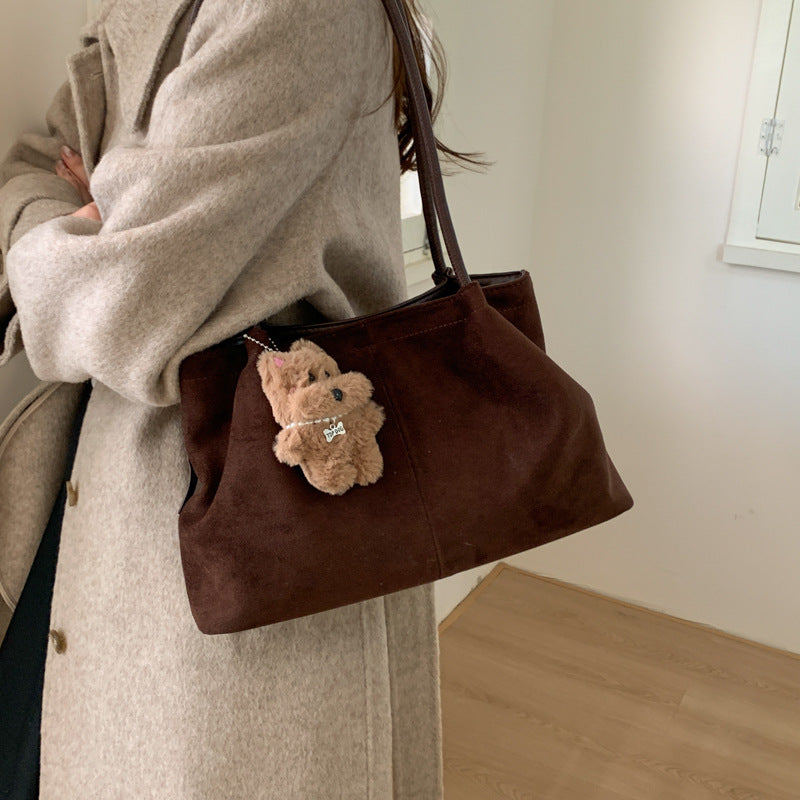 Suede tote shoulder messenger bag