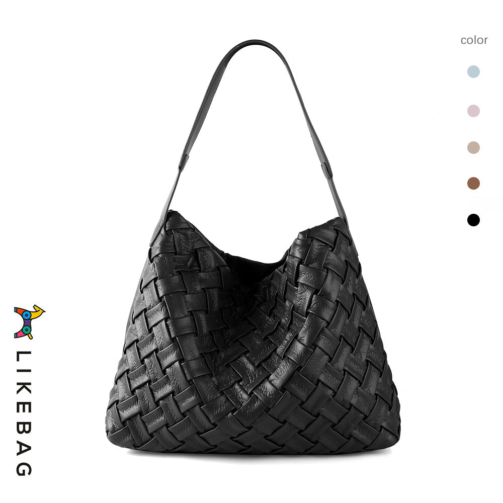 Portable soft leather shoulder tote bag