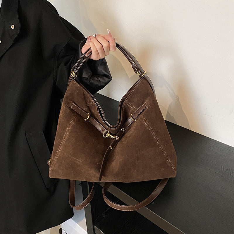 Suede tote shoulder messenger bag