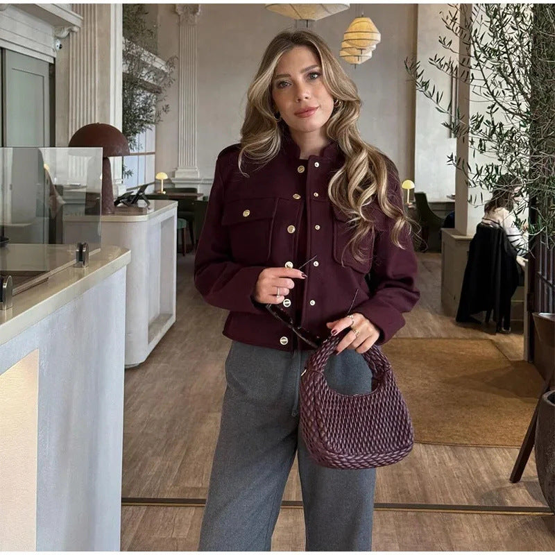 Stand-up collar casual double-breasted jacket