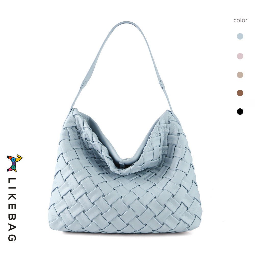 Portable soft leather shoulder tote bag
