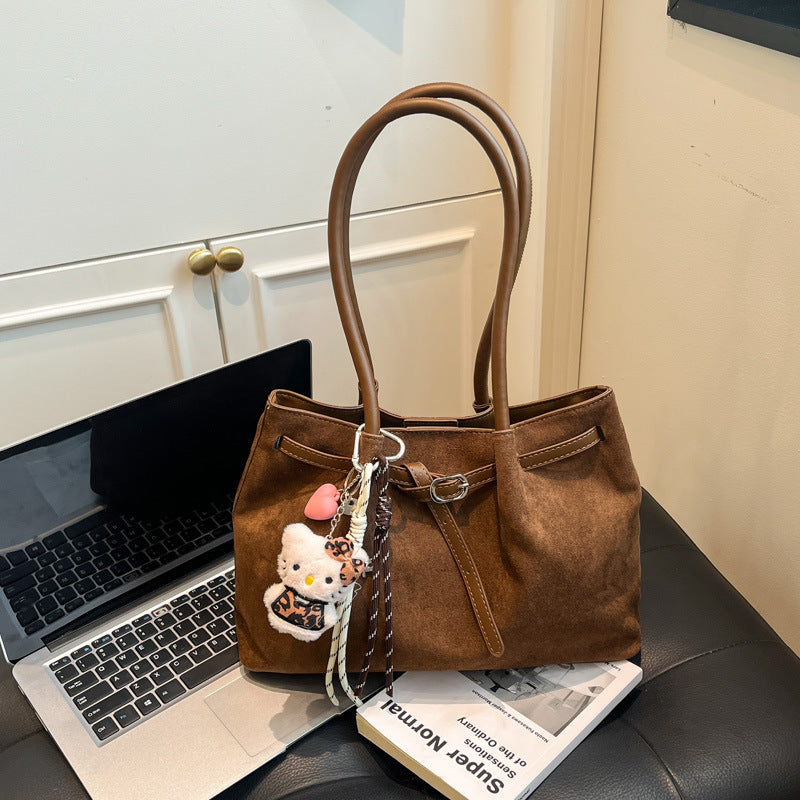 Suede tote shoulder messenger bag