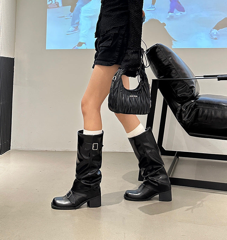 Long tube round head western knight boots