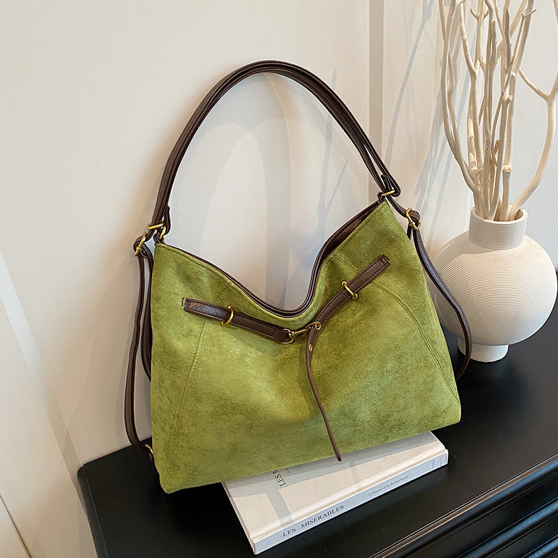 Suede tote shoulder messenger bag