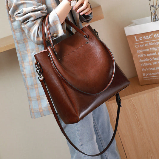 Leather Versatile Underarm Tote Bag