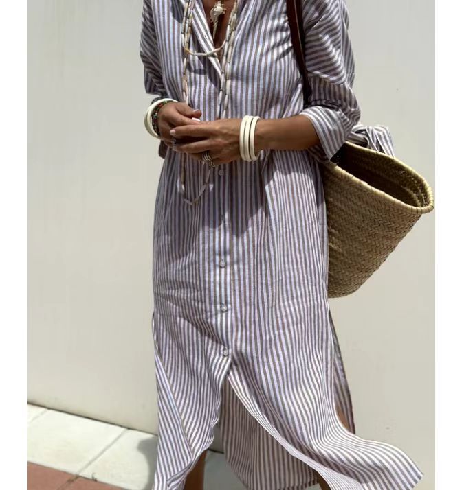 Striped split shirt skirt