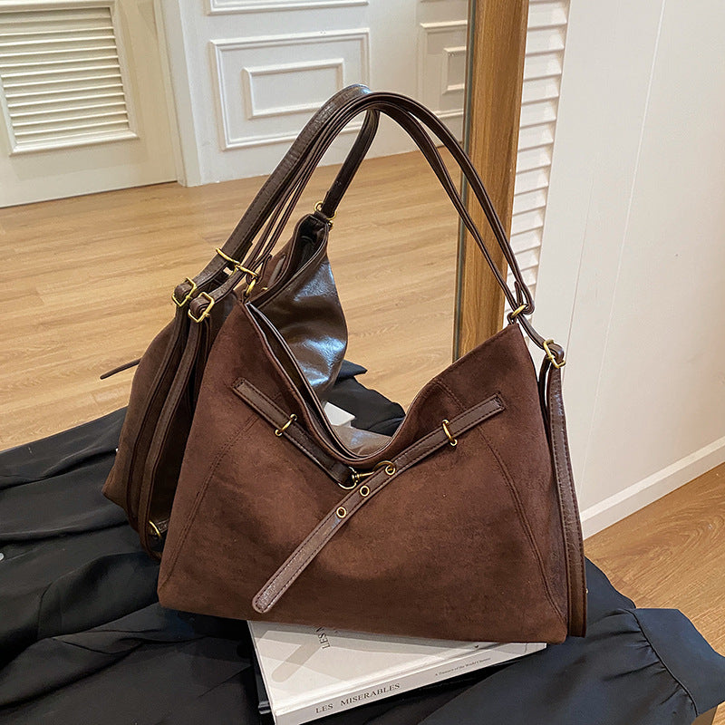 Suede tote shoulder messenger bag