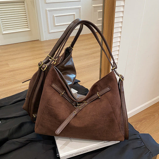 Suede tote shoulder messenger bag