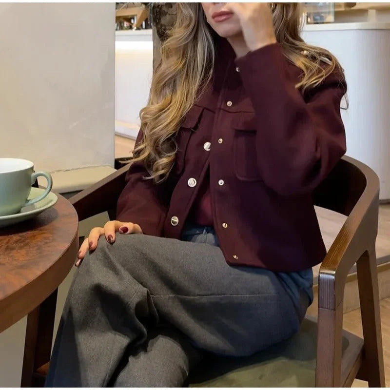 Stand-up collar casual double-breasted jacket