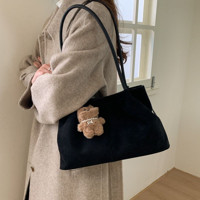 Suede tote shoulder messenger bag