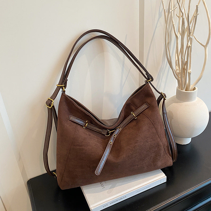 Suede tote shoulder messenger bag
