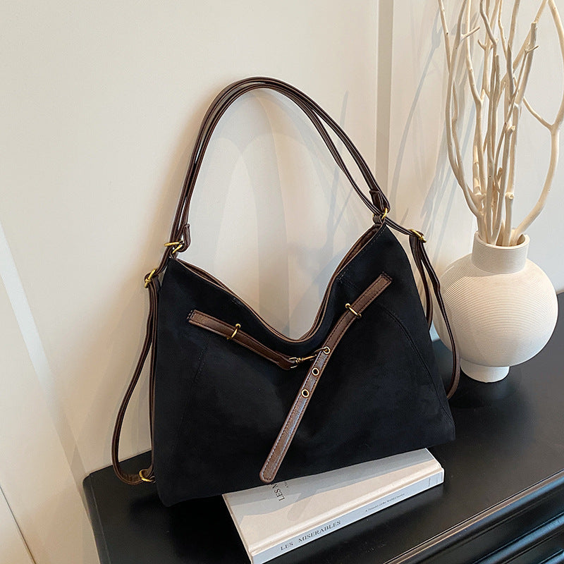 Suede tote shoulder messenger bag