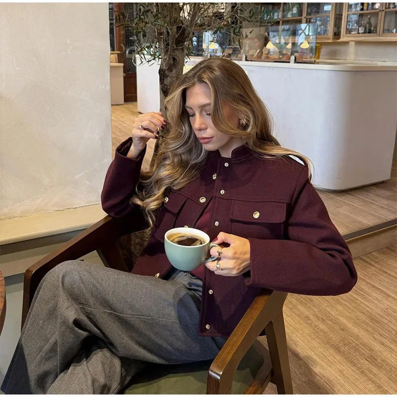 Stand-up collar casual double-breasted jacket