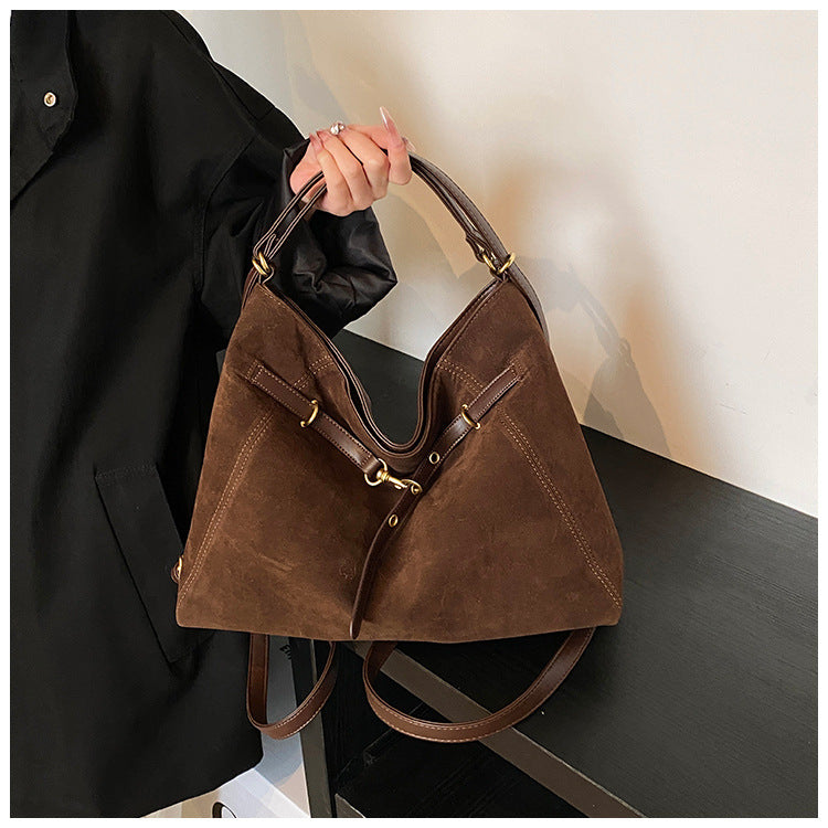 Suede tote shoulder messenger bag