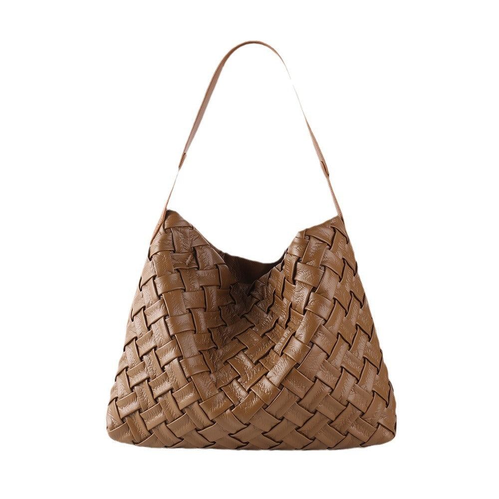 Portable soft leather shoulder tote bag