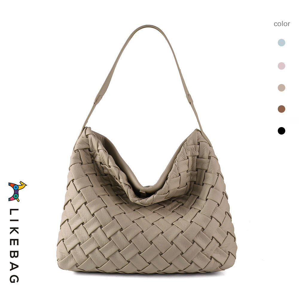 Portable soft leather shoulder tote bag