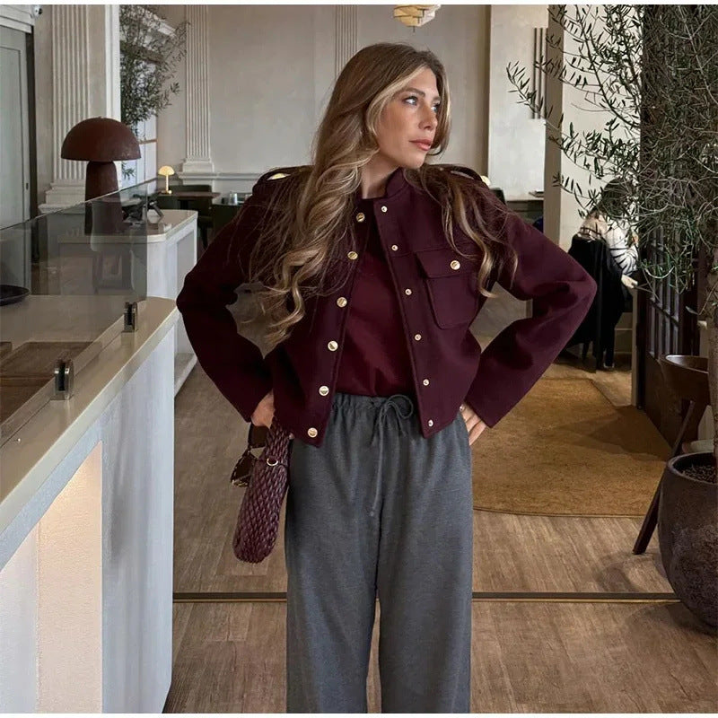 Stand-up collar casual double-breasted jacket