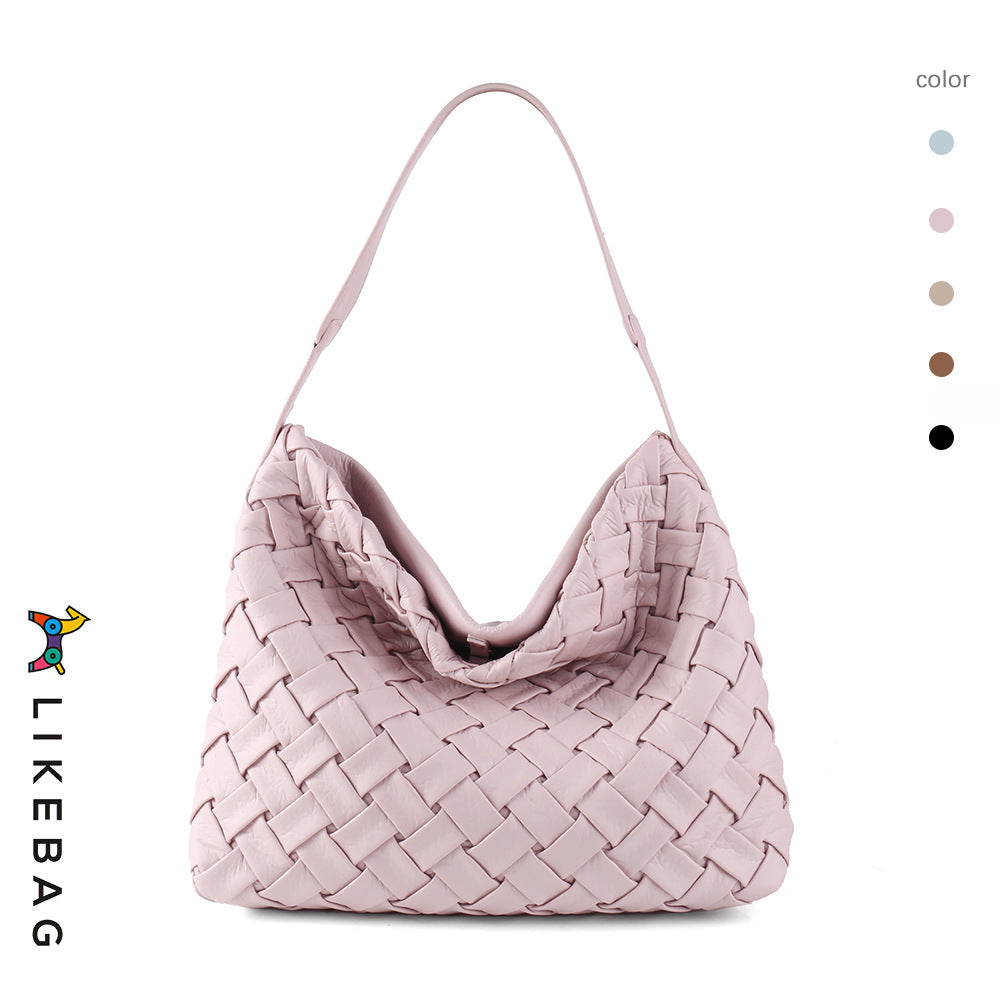 Portable soft leather shoulder tote bag