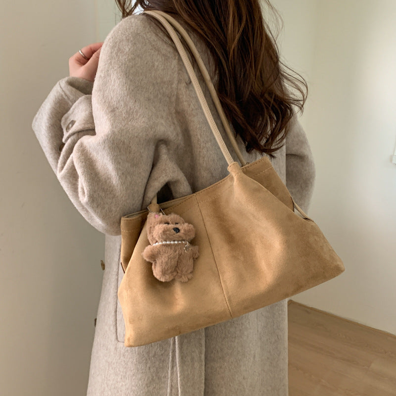 Suede tote shoulder messenger bag