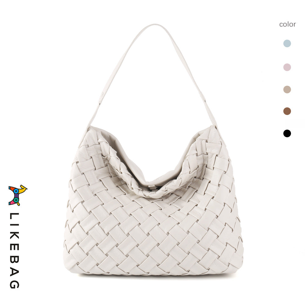 Portable soft leather shoulder tote bag