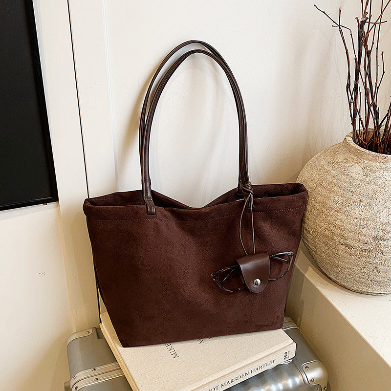 Suede tote shoulder messenger bag
