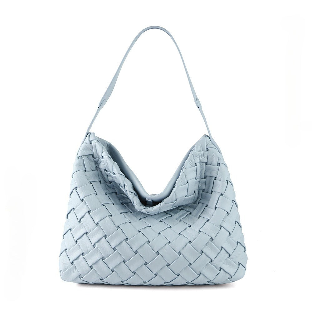 Portable soft leather shoulder tote bag