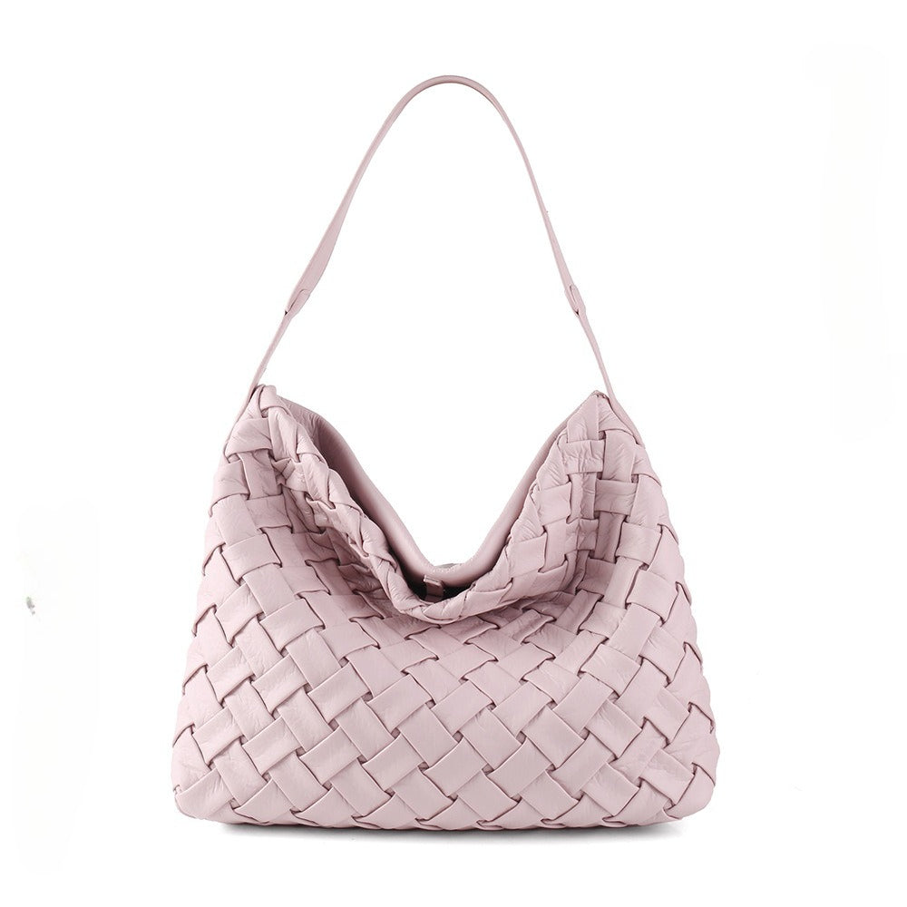 Portable soft leather shoulder tote bag