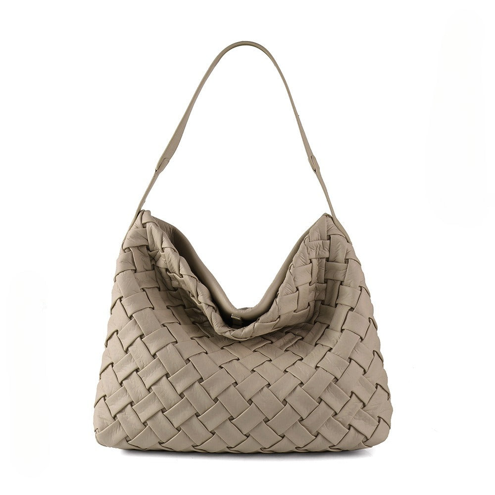 Portable soft leather shoulder tote bag